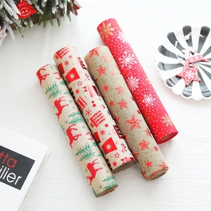 Christmas cotton linen table runner set with reindeer and snowflake prints for holiday decor
