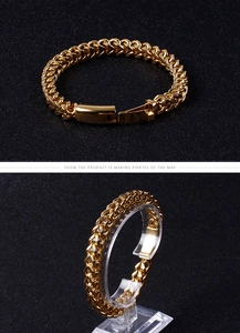 Detailaufnahme von vergoldetem Edelstahl-Weizenkettenarmband mit sicherem Verschluss