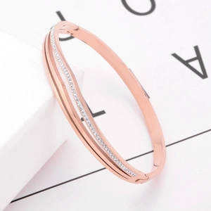 Minimalist rose gold titanium steel layered bracelet with sparkling cubic zirconia inlay