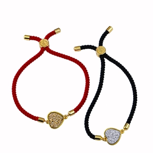 Pulsera De Cuerda Trenzada Ajustable Con Dije De Corazón Aleación Bañada En Oro Con Incrustación De Druzy Brillante