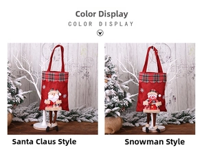 Détails de sacs de Noël en toile avec motifs Père Noël, bonhomme de neige et carreaux