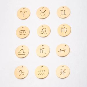 Round Zodiac Sign Pendants Stainless Steel Hollow Out Constellation Charms For DIY Jewelry Making Mirror Polished