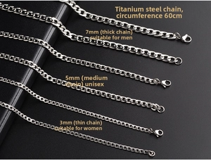 Titanium steel Cuban chains in 3mm, 5mm and 7mm widths featuring lobster clasp