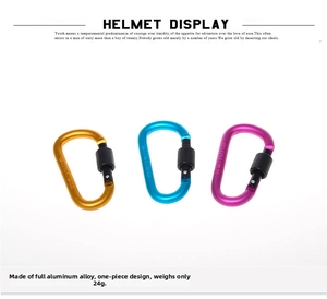 Three-color 8cm D-shaped locking carabiners made of durable aluminum alloy for backpacks