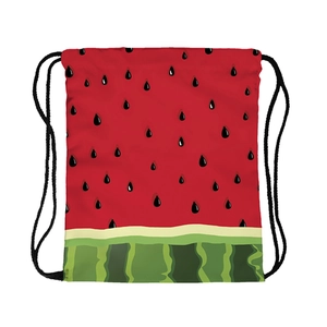 Sac à dos à cordon avec imprimé pastèque, motif rouge et rayures vertes au bas