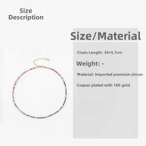 Detailed size and material guide for 18K gold plated rainbow zircon choker necklace