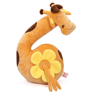 Educational number 6 plush toy with giraffe pattern and yellow flower for early learning