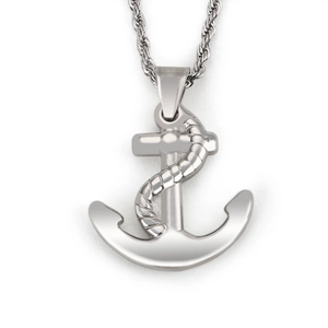 Vintage silver anchor pendant necklace with rope detail and twisted chain for men