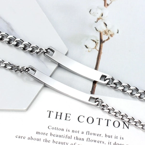 Couple stainless steel medical medical sign cuban chain bracelets with silver ID tag