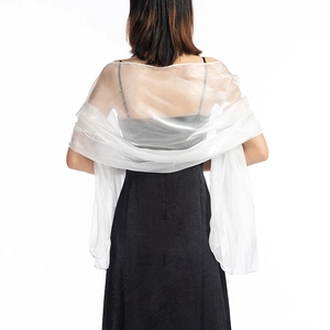 Elegant white chiffon wedding shawl for bridal evening wear shown from back view