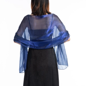Rear view of a navy blue sheer evening shawl elegant wrap for bridal party gowns