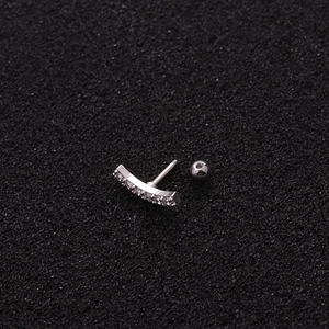Surgical steel curved cartilage stud earring with six clear cubic zirconia stones