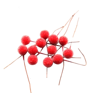 Artificial red frosted berries on brown stems for Christmas DIY floral arrangements