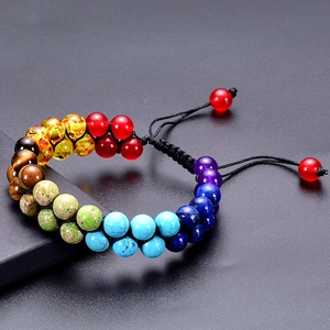 Handmade double-layer seven chakra natural stone beaded bracelet with adjustable cord