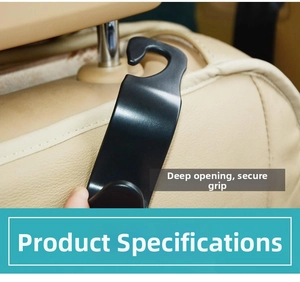 Detail of hidden black car seat back hook with deep opening for bags and groceries