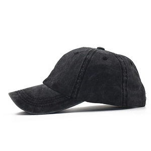 Classic washed cotton baseball cap in charcoal black with curved brim for outdoor sports