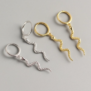 Snake Dangle Hoop Earrings S925 Sterling Silver Punk Gothic Trendy Long Animal Drop Jewelry For Women