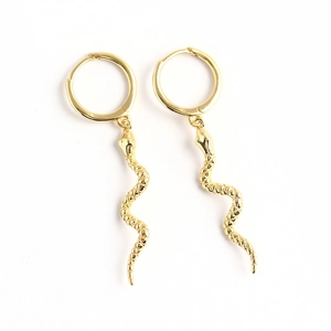 Exaggerated gold snake drop earrings in S925 sterling silver with textured scales