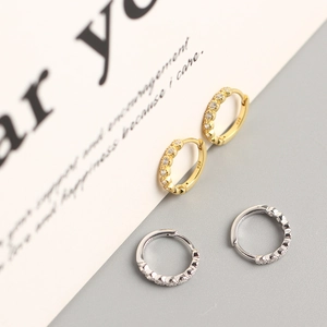 Sparkling S925 sterling silver hoop earrings with zircon stones in gold and silver