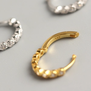 Sparkling S925 sterling silver hoop earrings with clear crystals in gold and silver finish