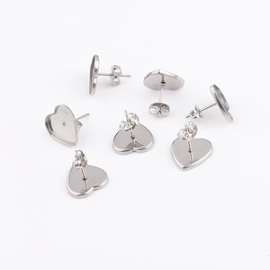 Stainless Steel Heart Shape Earring Stud Bezel Settings With Post And Butterfly Back For DIY Jewelry Making Base Cabochon