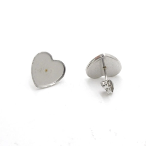 Polished heart-shaped stainless steel stud earring settings with butterfly backings