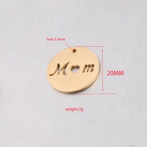 Gold 20mm round cutout Mom charm in stainless steel with heart detail for jewelry DIY