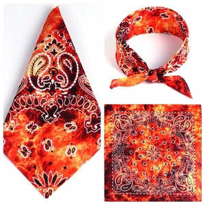 Cotton paisley bandana with red orange hip hop street style patterns for outdoor use