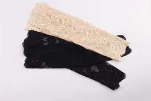 Detailed lace texture and scalloped edges of floral ice silk sun protection arm sleeves