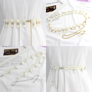 Women Waist Chain Belt Metal Alloy Faux Artificial Pearl Decorative Adjustable Hook Clasp Fashion Accessories For Dresses