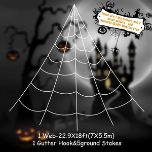 Halloween Giant Spider Web Decoration Outdoor Indoor Rope Triangular Round Spooky Party Prop Scary Yard Decor Black White