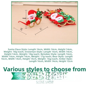 Detailed size chart for Christmas glasses with Santa, reindeer, and snowman themed styles