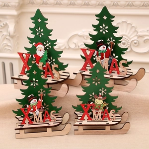 Décorations de Noël DIY en bois en forme de traîneau avec Père Noël, bonhomme de neige