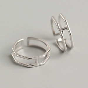 Minimalist 925 Sterling Silver Ring Adjustable Double Layer Geometric Hexagon Opening Jewelry For Women