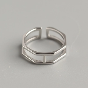 Minimalist S925 sterling silver double-layer geometric open ring with sleek metallic luster