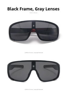 Detailed macro view of black sport sunglasses frame with 9316 model marking and grey lenses