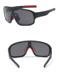 Dual view of sports sunglasses featuring black frames and red anti-slip nose pads detail