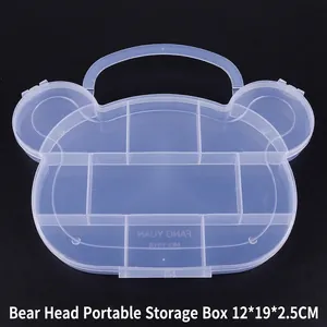 Macro detail of bear-shaped clear jewelry box with 7 compartments and handle 12x19x2.5cm