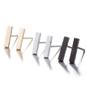Minimalist geometric bar stud earrings set in gold silver and matte black stainless steel