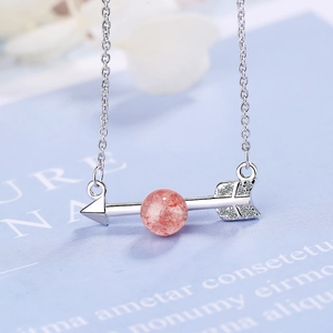 Elegant Cupid's arrow moonstone pendant necklace with pink gem and sparkling crystals