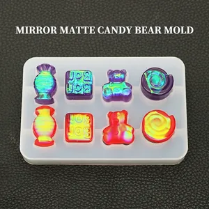 DIY silicone mold for epoxy resin and soap featuring candy and bear shapes with matte finish