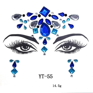 Blue and silver resin face gems featuring symmetrical crystal forehead and cheek designs