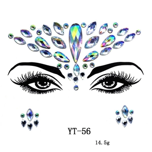 Detailed view of YT-56 iridescent acrylic facial jewel stickers with weight specifications