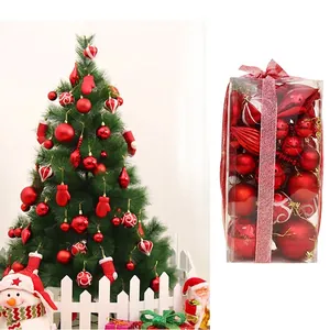50-piece red Christmas ball set with assorted ornaments in matte and glossy finishes