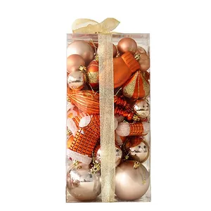 50-piece champagne gold Christmas ball ornament set in a clear gift box with bow