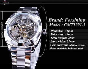 Detailed specifications of automatic hollow mechanical watch with stainless steel band