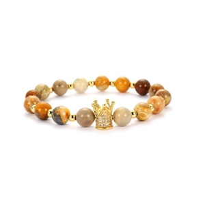 Crown stretch bracelet featuring micro-pave cubic zirconia and natural weathered stone beads