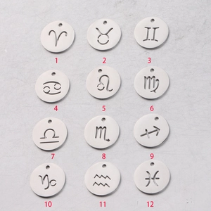 15mm mirror stainless steel zodiac sign charms collection in silver hollow round design