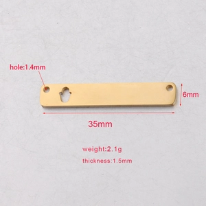 Gold stainless steel rectangle pendant with dimensions 6x35mm and hollow palm pattern