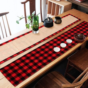 Christmas Table Runner Burlap Buffalo Plaid Reversible Double Sided Farmhouse Holiday Dining Room Decor Textile Plaid